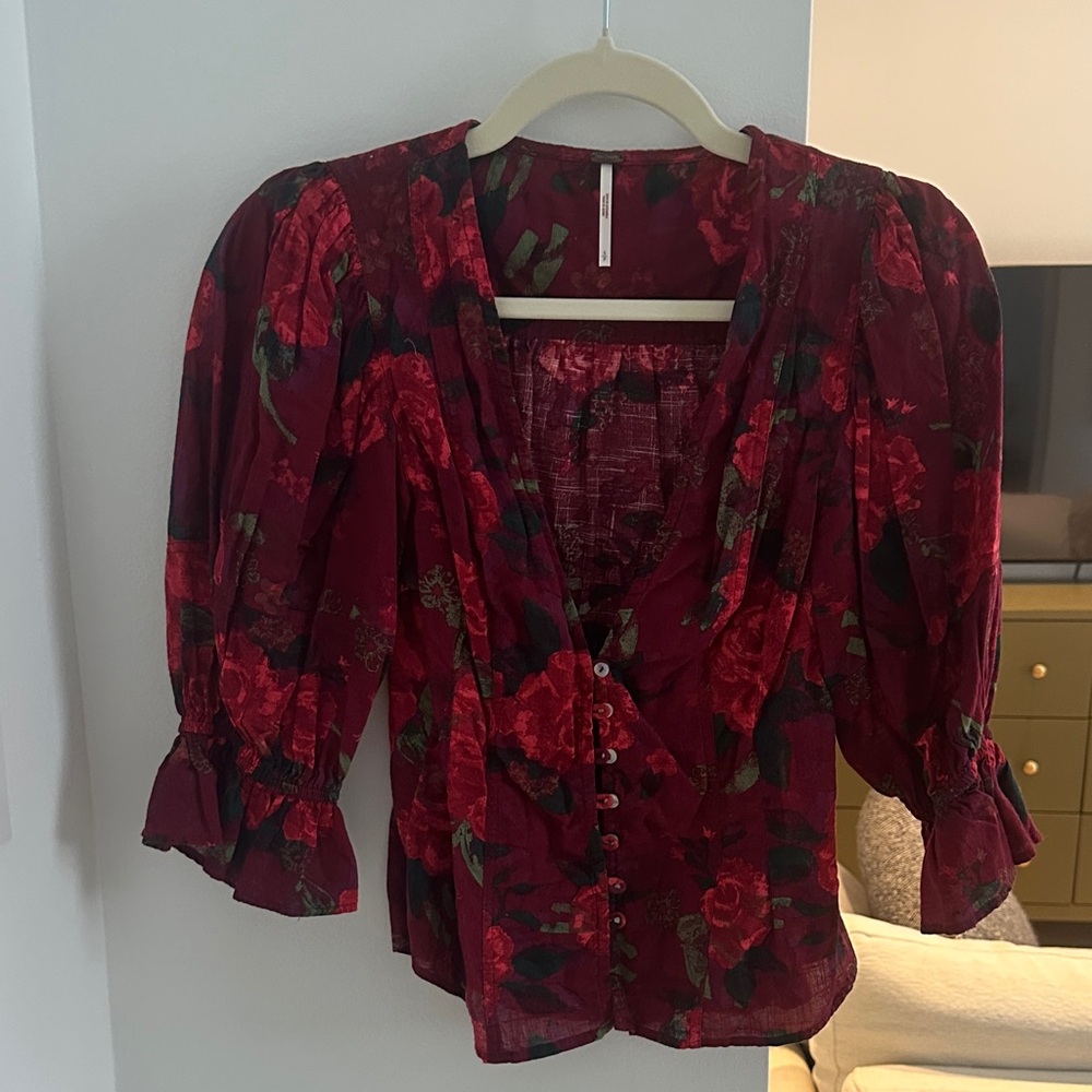 Free People Floral Red Women's Top